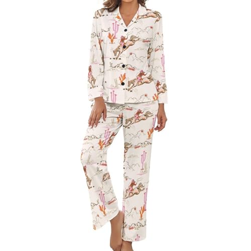 Women's Pajama Set Long Sleeve Button-Down Sleepwear 2-Piece Set with Pockets
