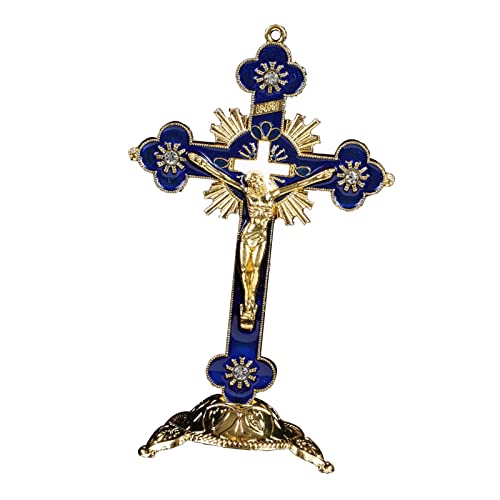 rockible Figurines Antiques de Crucifix, Sculpture Crucifix Croix jésus Statue pour Chapelle Maison Ornement d'étagère, Bleu
