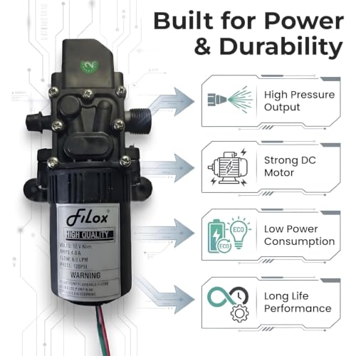 Image of Filox 12V DC Water Pump | 6 L /min High Flow Self-Priming Diaphragm Pump with Built-in Pressure Switch & Free SMPS Adapter | Portable Water Transfer Pump for Garden Irrigation, Car Washing & Home Use