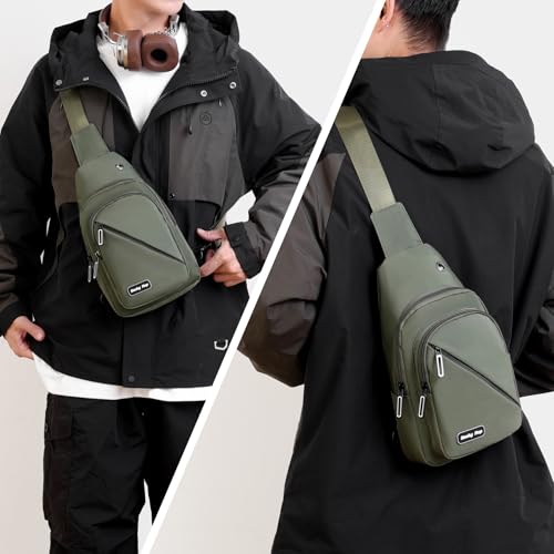 Seoky Rop Sling Bag for Men Women, Small Nylon Crossbody Bag Trendy, Casual Shoulder Chest Bag for Travel Running Hiking Army Green2
