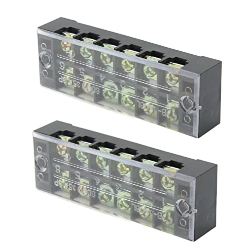 Terminal Strip, 600V 35A 2Pcs Dual Row Wire Terminal Block Iron for Bridges for Lighting (6 Positions (3506))