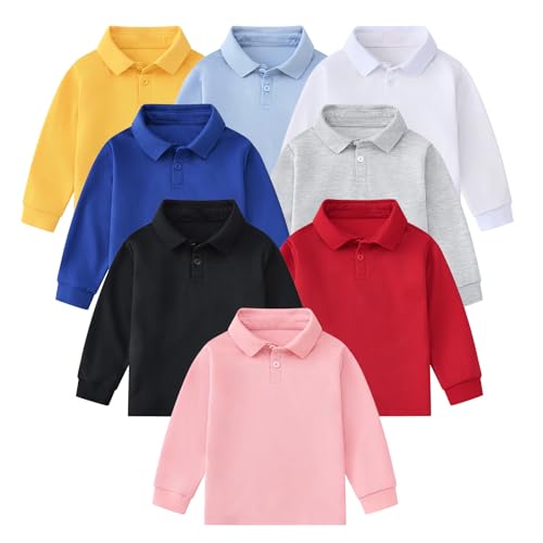 Boys Long Sleeve Polo,Girls Polo Shirts Kids Peter Pan Collar School Uniform Shirts Cute Tops
