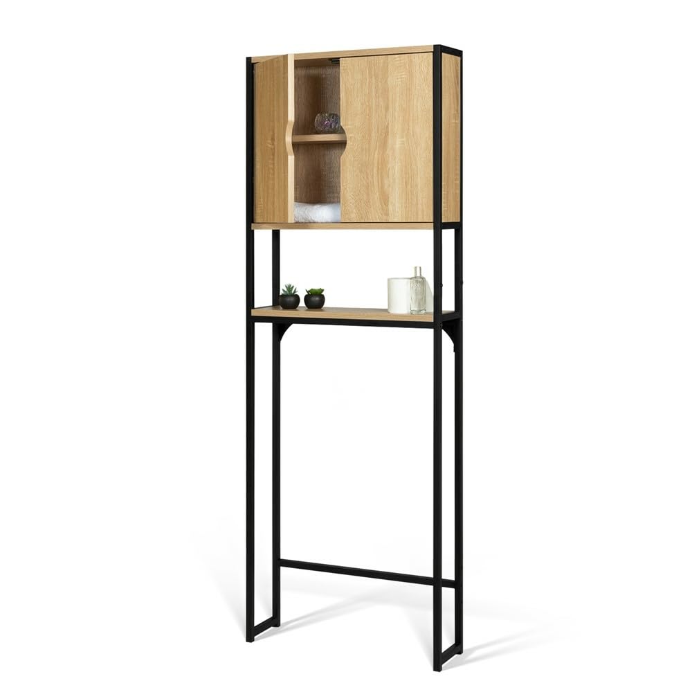 FACILITYS - Meuble WC, 64,5 x 19,5 x 178,5 cm - Meuble Rangement WC, en Bois - Étagère Rangement Toilette, Salle de Bain, Effet Bois et Métal, Industriel
