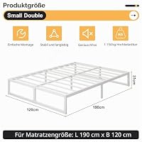 Yicensen Metallbett 120x190 cm Doppelbett mit Stahllattenstütze, 30cm Hoch – Ansicht 2