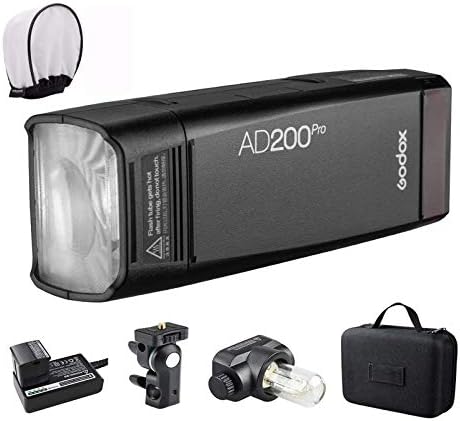 GODOX AD200Pro Godox AD200 PRO Version, 200Ws 2.4G Flash Strobe, 1/8000 HSS, 500 Full Power Flashes, 0.01-1.8s Recycling, 2900mAh Battery, Bare Bulb/Speedlite Fresnel Flash Head, Lightweight Compact