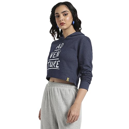 Image of PINACOLADA Women's Typographic Print Hoodie with Ribbed Hem for Casual Wear | Pull On Closure | Hooded Neck | Long Sleeve | Cotton Sweatshirt Crafted with Comfort Fit for Everyday Wear