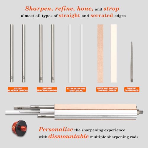 SHARPAL 210N TRANSFOROD 11-In-1 Adjustable Angle Guided Field Knife Sharpener with Monocrystalline Diamond & Ceramic Rods, Tapered Rod & Leather Strops, Portable Sharpening Tool for Hunting & Outdoors