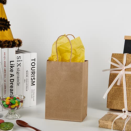 [100 Pack]Paper Bags With Handles Bulk, 8 * 5.25 * 3.75 Inch Small Brown Kraft Paper Bags, Paper Shopping Bags, Christmas Kraft Gift Bags, Birthday Gift Bags For Restaurant, Takeout, Business. #TOP5