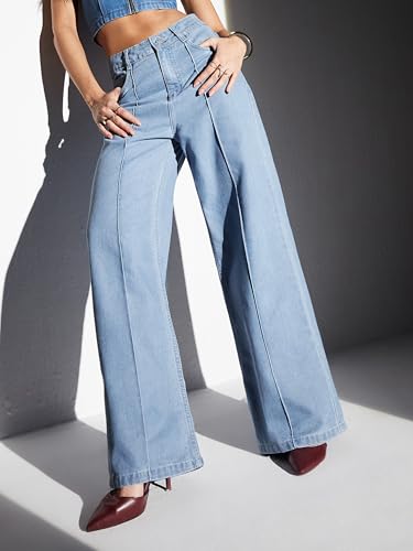 Image of Miss Chase Women's Wide-Leg High-Rise Regular-Length Stretchable Shaping Denim Jeans