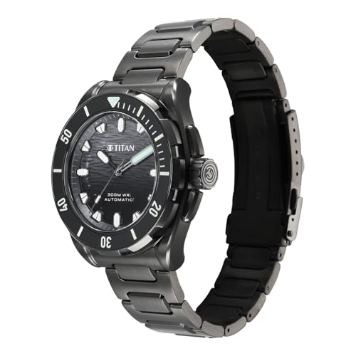 Image of Titan Zero Hour Diver's 300m Automatic Analog with Black Dial & Black Stainless Steel Strap Watch for Men - 10069KM03