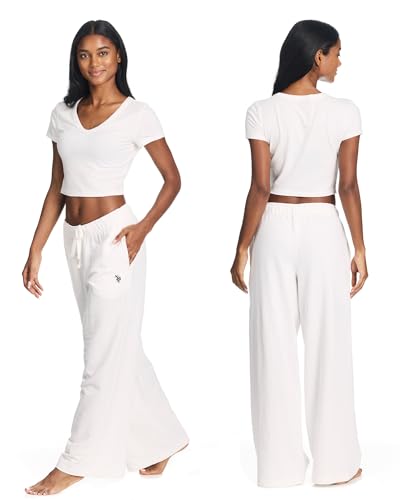 U.S. Polo Assn. Womens Wide Leg Sweatpants with Pockets, French Terry Wide Leg Sweats, Cute Sweatpants (Cloud, X-Large) - Thumbnail 5