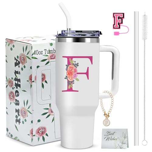 AiHeart Monogrammed Gifts for Women,Wife,Initial Cup,Personalized for Birthday Gifts,Halloween,Thanksgiving Day,Custom Tumbler with Handle 40oz-F