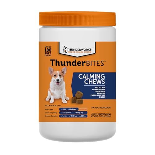 ThunderBites Dog Calming Chews Thiamine L-Tryptophan Melatonin and Ginger Can Help Relieve Stress from Separation Storms Fireworks & Travel (180 Count) Formerly ThunderWunders