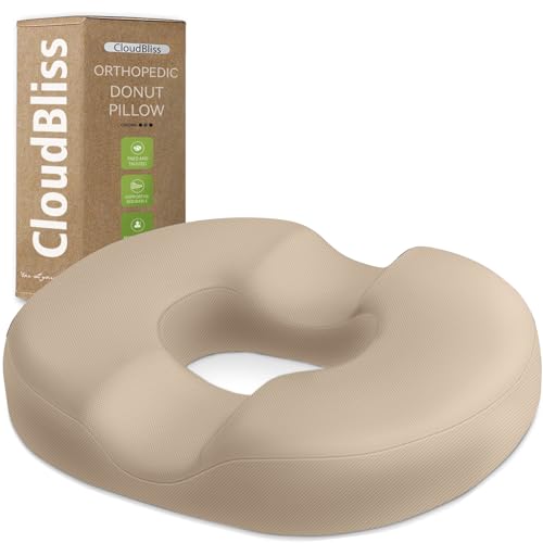 Image of CloudBliss Donut Pillow Stadium Seat Cushion for Tailbone Pain Relief and Hemorrhoids, Memory Foam Seat Chair Cushion, Portable Seat Cushions for Bleachers, Car, Home & Office