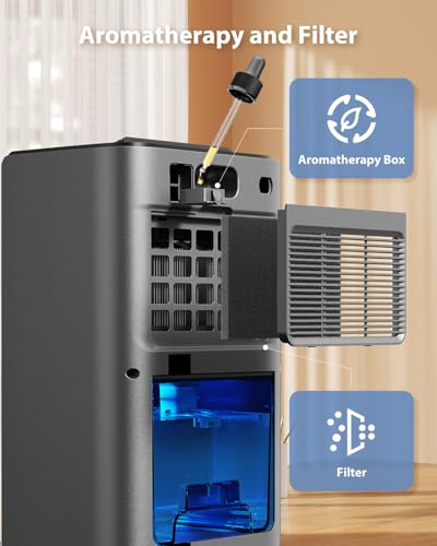 Image of UBBO 95oz Dehumidifiers for Home, 1000 Sq.Ft Dehumidifier with Drain Hose - Auto Shut Off, Timer, Sleep Mode & Drain Hose - 7 Color Light for Bedroom, Bathroom, RV - Grey