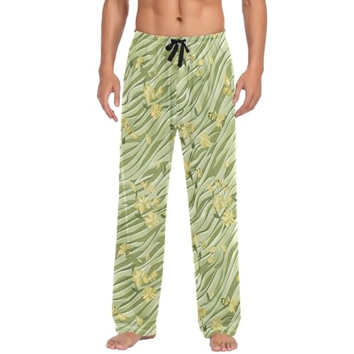 Mens Pajama Pants Sage Florals Green Stripe Soft Lounge Sleep Pj Bottoms with Drawstring Pockets2