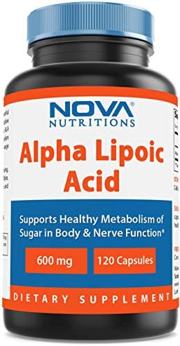 Nova Nutritions Alpha Lipoic Acid ALA 600 mg (Non-GMO) for Healthy Blood Sugar Support & Antioxidant Support, 120 Capsules