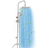 L'amourQua Shower System with Rain Shower Head, Shower Bar lift 36CM, 8 Inch Square Rain Shower Head with 3 Modes, Holder Hose, Anti-leak Waterfall Showerhead for Home Hotel, Chrome