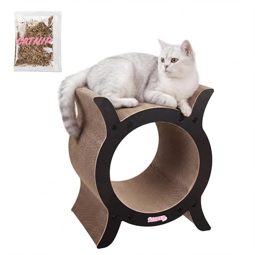 THE LICKER STORE Kento 23.63" Minimalist Cardboard Angled Cat Cave Scratcher for Indoor Felines with Trapezoid Hideaway Lounge and Catnip, Pink/Red CSR1008C by THE LICKER STORE - Used condition - US$33.01