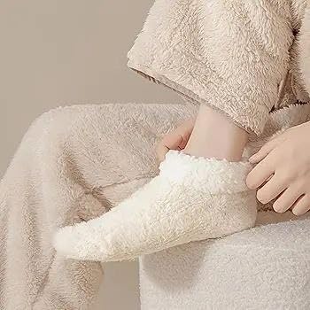 JAMBUVANTI 1Pair, Anti-Slip Winter Socks for Women – Thermal Fluffy Woolen Ankle Warmers, Cozy Bed & Lounge Socks, Ultra-Soft Warm Sleepwear, Solid Color Comfort Socks. 2
