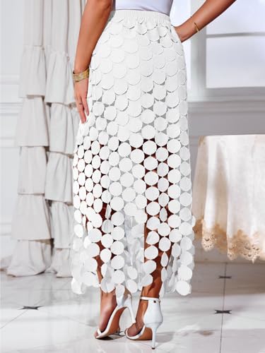 Image of Cicy Bell Womens Hollow Out Maxi Skirts Summer Boho Fringe Hem Long Skirt