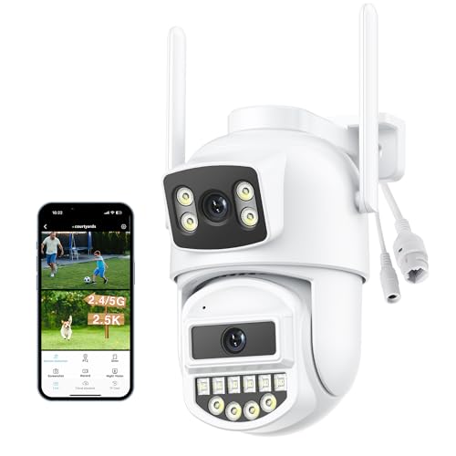 Reobiux Telecamera Wi-Fi Esterno,2.5k Doppio Obiettivo,2.4/5Ghz,Videocamera Sorveglianza Esterno,Ethernet rj45,PTZ,360°,Cablata,Visione Notturna,Audio Bidirezionale,Rilevamento Persone,IP66