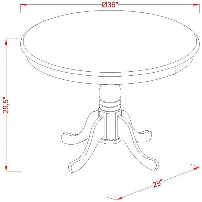 Miniatura 9 de East West Furniture ANDA3-LWH-C Juego de mesa y sillas de cocina de 3 piezas contiene una mesa de comedor redonda con pedestal y 2 sillas de comedor