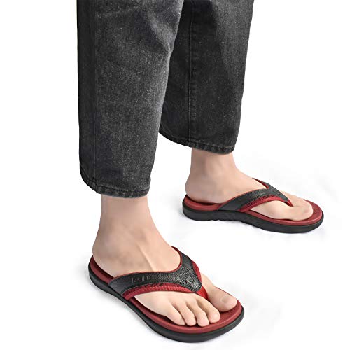 Kuailu Mens Leather Sport Flip Flops Comfort Orthotic Thong Sandals With Plantar Fasciitis Arch Support For Outdoor Summer #TOP3