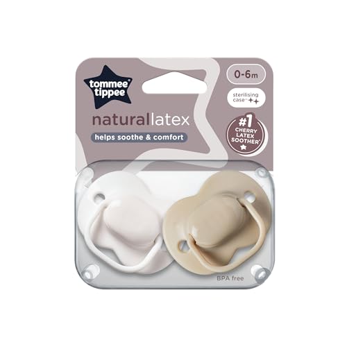 Tommee Tippee Cherry Latex Dummies, 0-6 Months, Pack of 2 Dummies with 100% Natural Latex baglet