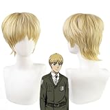 Bokerom Anime Attack on Titan Cosplay Wig, Armin Arlert Wig, Golden Short Hair Wigs, Halloween Costume Party Accessories with Wig Cap