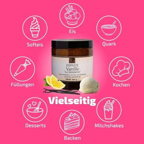 Vanille „La Gelateria“ Eispaste für köstliches aromatisches Eis » Auch zum Verfeinern von leckeren Desserts, Getränke, Pralinen Torten und vielem mehr » Inhalt 250 g – Bild 5