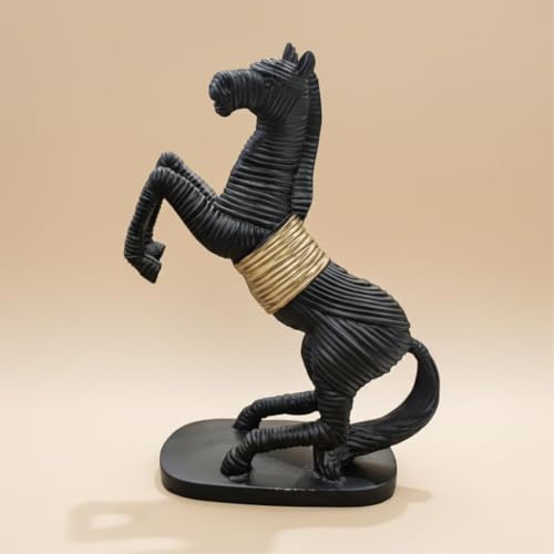 Image of Modern Rearing Horse Statue, Abstract Black Stallion Sculpture for Home Decor | Minimalist Resin Horse Figurine Accent for Living Room, Office Desk |(Modern Horse-2)