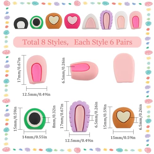 SUNNYCLUE 1 Box 96Pcs 8 Styles Cute Cabochons Mini Resin Charms Flatback Cartoon Animal Cat Rabbit Bear Pink Ears Round Eyes Colorful Kawaii Cabochon for Scrapbooking Embellishments DIY Craft Hairpin - Image 2