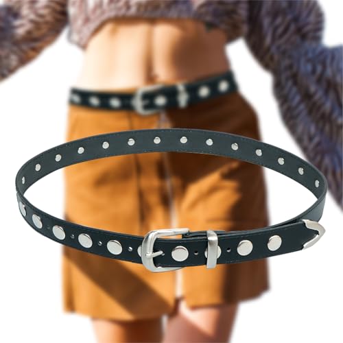 KJMYYXGS Studded Black Punk Belt Women Studded PU Leather Belt Rock Rivet Belt Decorated Waist Y2k Grommet Belt for Jeans