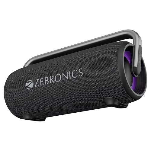 Image of ZEBRONICS AXON 100 Portable Party Bluetooth Speaker, 90W RMS, Quad Drivers + Dual Passive Radiators, IPX5, Upto 6 Hours Playback, Rapid Charging, BT | USB | AUX | TWS, Fabric Finish, RGB, Deep Bass