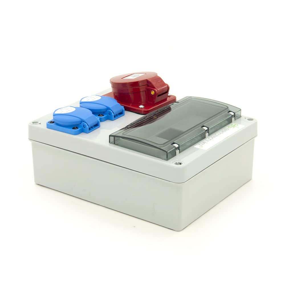 ELS Elektrotechnika Steckdosenverteiler Baustromverteiler Wandverteiler Leer Leergehäuse Schuko Steckdosen 2x230V und 1 x CEE16A, für Innen und Außen, zur Nachrüstung mit modularen Geräten, Verkabelt