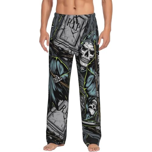 Vosery Mens Pajama Pants Bottoms With Pockets- Grim Reaper Tombstones Pattern Soft Men Lounge Pants, Comfy Mens Pj Pants4