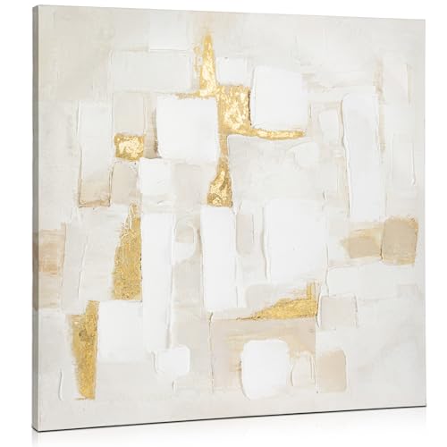 Briful 24"x24" Large Canvas Wall Art for Living Room | 60cm x 60cm Hand-painted Abstract Wall Art | Framed Wall Art Golden Lines Geometric | Textured Oil Painting Canvas Picture for Bedroom Decor