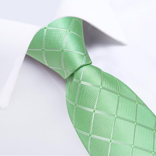 Image of DiBanGu Striped Tie Set for Men Silk Woven Plaid Necktie and Pocket Square Cufflinks Business Wedding