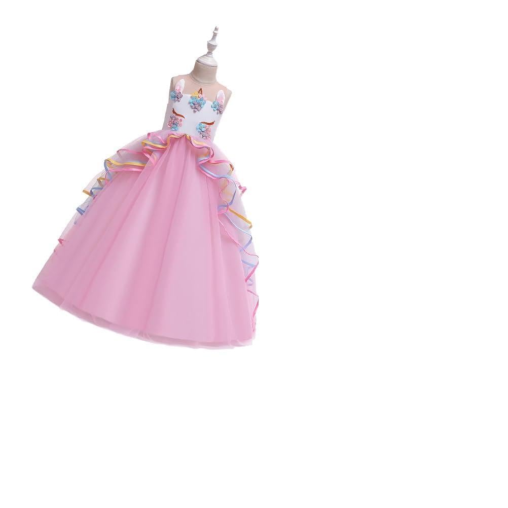 BESPORTBLE Costume da Unicorno Bambina Rosa in Poliestere, Vestito per Cosplay e Recita, Comodo da Indossare per Feste e Carnevale