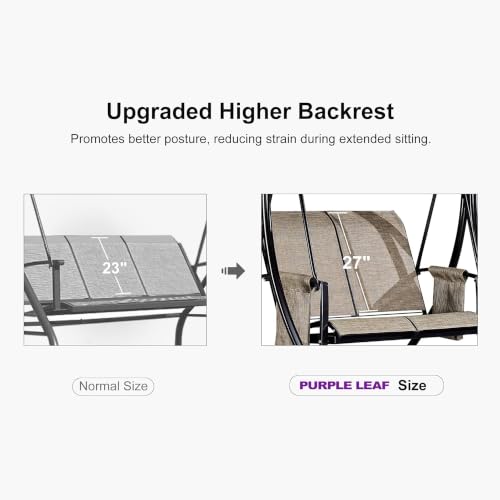 Image of PURPLE LEAF 2-Seat Deluxe Outdoor Patio Porch Swing with Weather Resistant Steel Frame, Adjustable Tilt Canopy, Beige