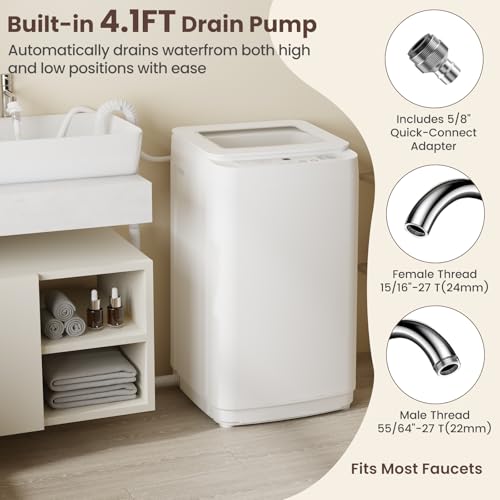 Image of Auertech 14 lbs Portable Washing Machine, Fully Automatic Portable Washer with Glass Lid, 10 Wash Cycles, Compact Capacity Washer and Spin Dryer Combo with Drain Pump for Apartment, Dorm, RV