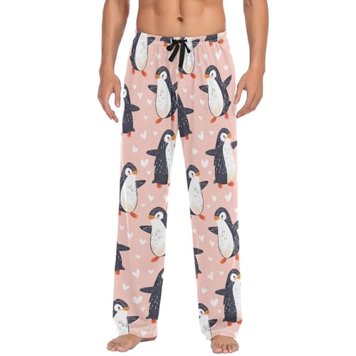 Men’s Cartoon Penguin Pajama Pants with Pockets, Comfortable Lounge Sleep Bottoms#1