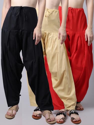 Image of Pistaa's Women's Regular Fit High Rise Combo of 3 Solid Pure Cotton Patiala Salwar