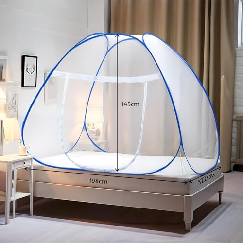Image of Mosquito Net for Double Bed | King Size Foldable Machardani | Polyester 30GSM Strong Net |PVC Coated Corrosion Resistant Steel Wire - Blue (6 x 6) feet (Double Bed) new White