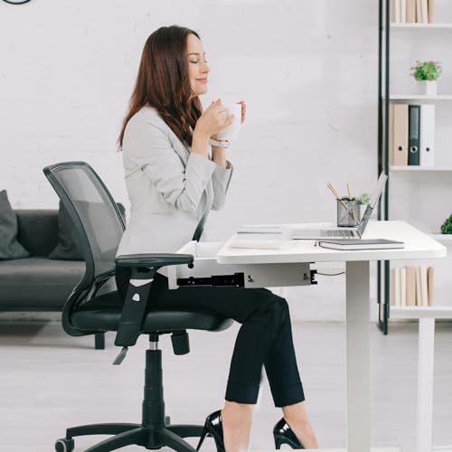 Image of CLATINA Mobile Laptop Standing Desk Adjustable Height, Computer Desk Teacher Podium with Lockable Wheels, Work Table with Drawer, Portable Rolling Side Table Bed Desks for Home Office Classroom, White