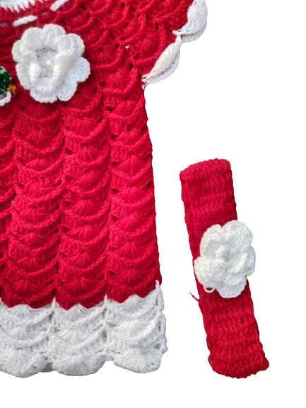 NILU CRAFT Baby Girl Hand Knitted Sweater with Hair Ban (1 to 2 Year, Red and White) - Image 4 thumbnail