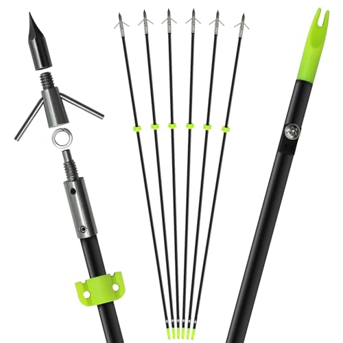 HBG 6Pcs 34'' Fiberglass Fishing Arrows 8mm Fishing Bow Arrows with Points Archery for Compound Bow and Recurve Bow Hunting Fishing
