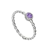 Gewicht: 1g Sterlingsilber & Amethyst CZ Kristall Februar Geburtsstein Gedrehtes Seil Ring Größe 58 (Erhältlich 48-63)
