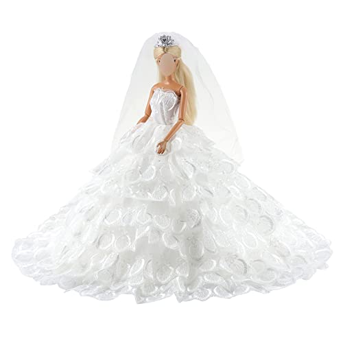 Barwa Wedding Dress Princess Evening Party White Dress Gown With Veil For 11.5 Inch Dolls #TOP1